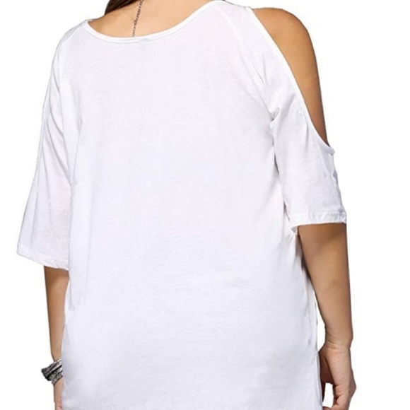 Women Plus Size Cold Shoulder T Shirt Short Sleeve - Picture 2 of 3
